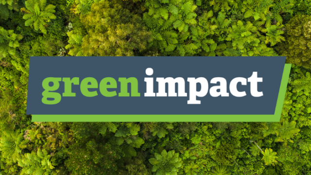 Green Impact logo against trees