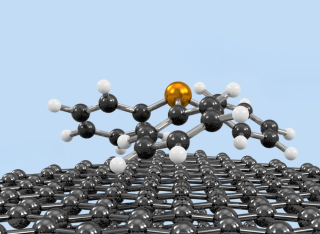 3d image of PPH3 molecule touching down on a graphite surface