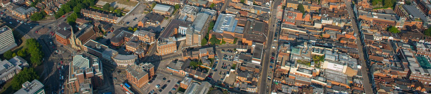 An aerial photo of Guildford town centre