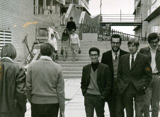 Students in 1960s walking on campus
