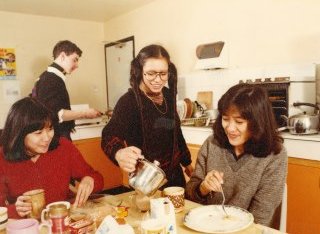 Students in a kitchen in the 1980s