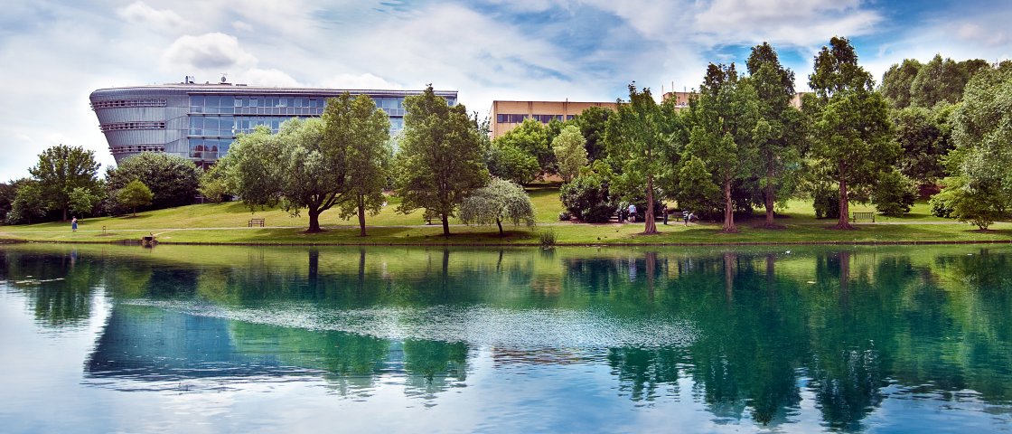 Duke of Kent building from across the lake