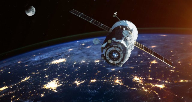 Satellite in space orbiting the earth