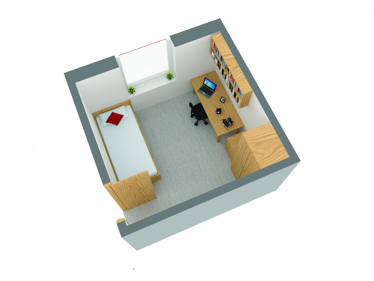 A floor plan of a Band A Hazel Farm room