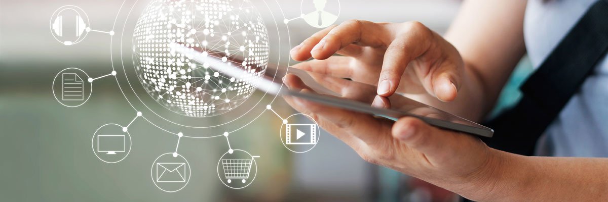 Person using phone with icons coming out of it