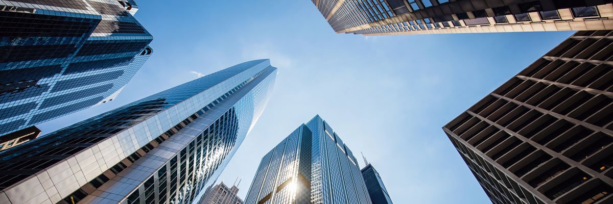 Looking directly up at buildings