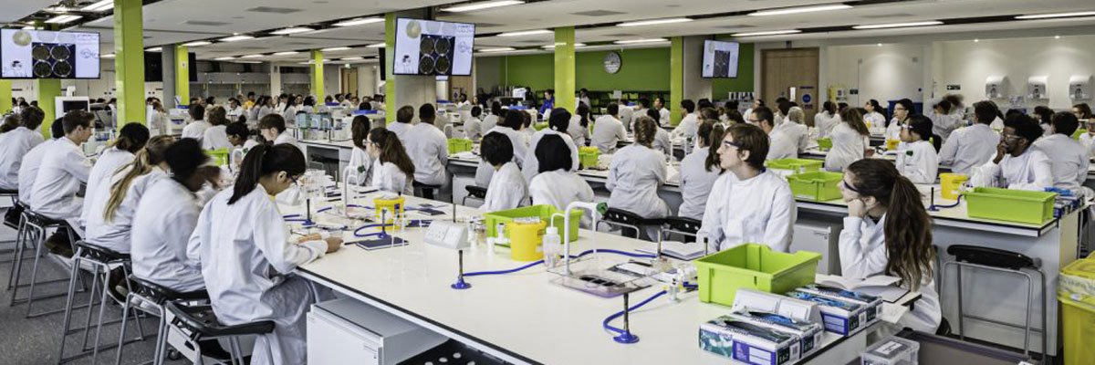 Students in a biology class in the Innovation for Health building