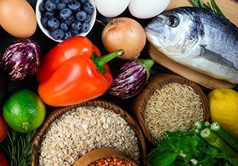 Fresh fruits, vegetables, fish, berries and cereals.