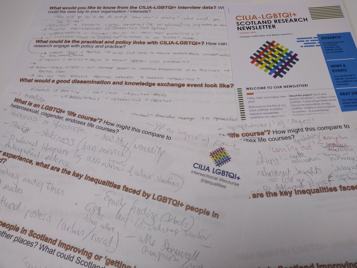 A picture of paperwork from the Scotland Advisory Group Meeting
