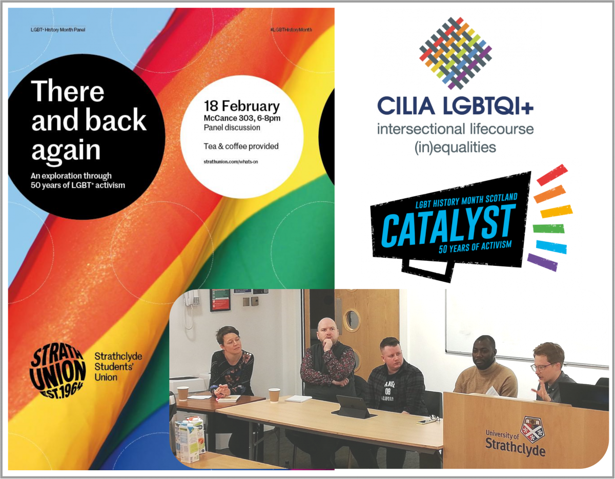 A poster advertising There and back again: An exploration through 50 years of LGBT+ activism