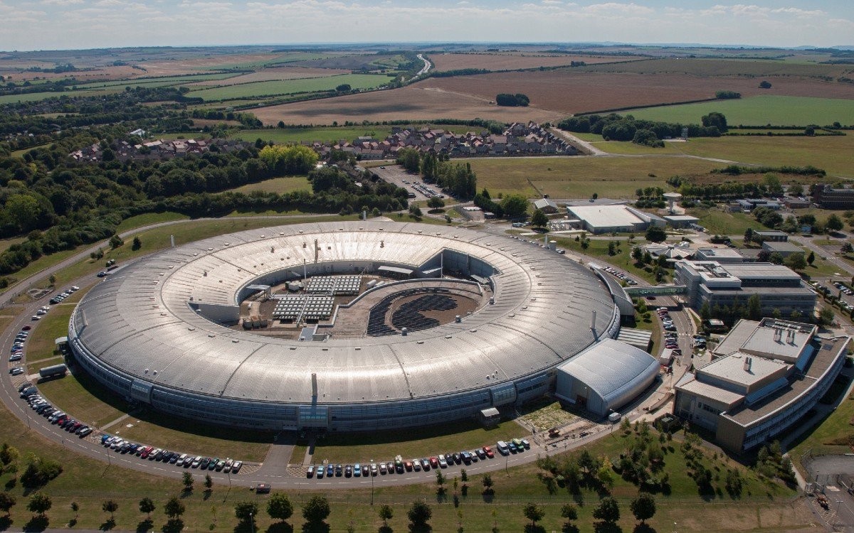 An aerial picture of the round building of Diamond Light Source
