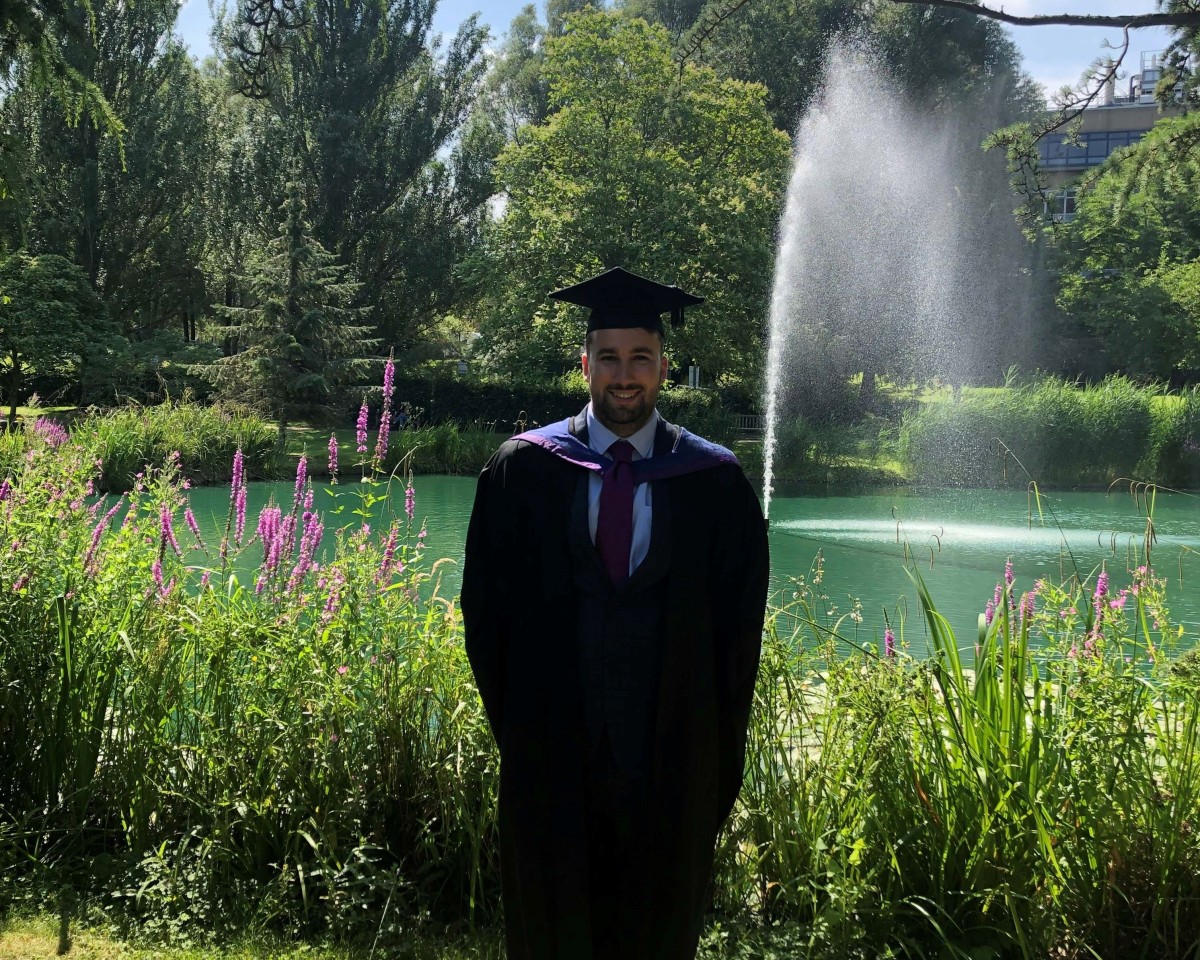 Tom Andrews-Faulkner on his graduation day at University of Surrey