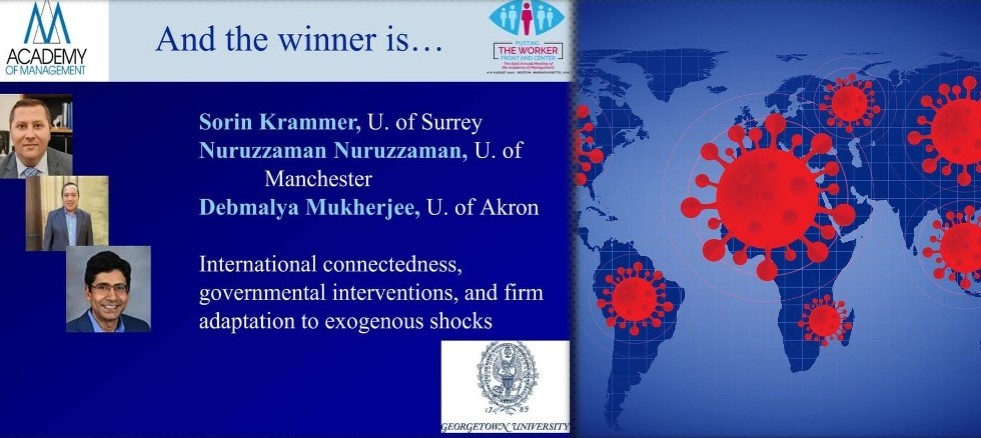 Winning announcement of Best Paper in International Business and Policy Award (sponsored by Georgetown University) at the 2023 Academy of Management (AOM) conference in Boston, MA, USA for University of Surrey's Prof Sorin Krammer