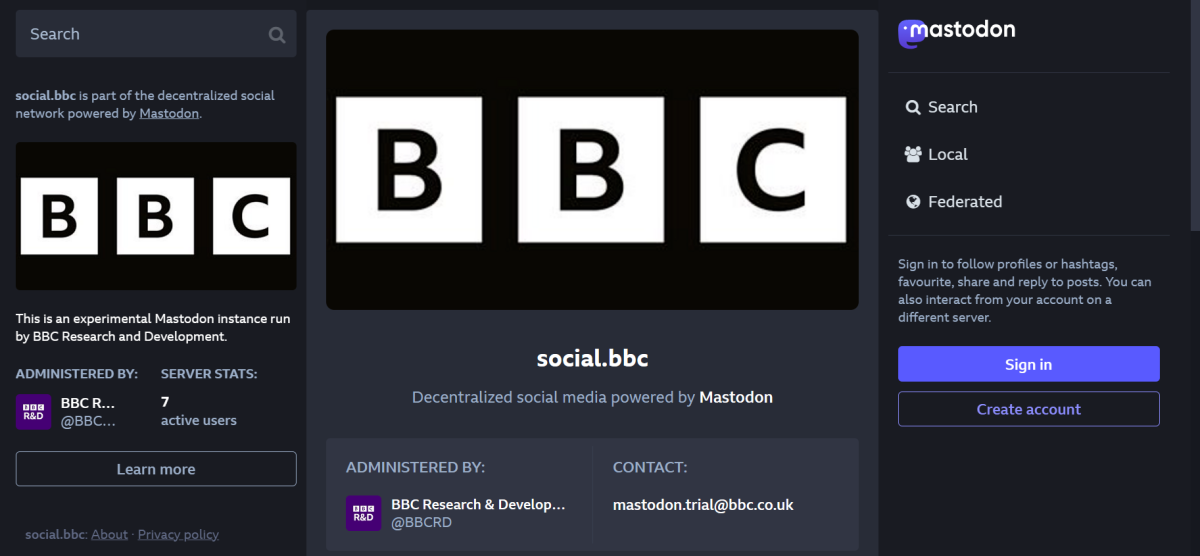 Screenshot Mastodon Social.bbc