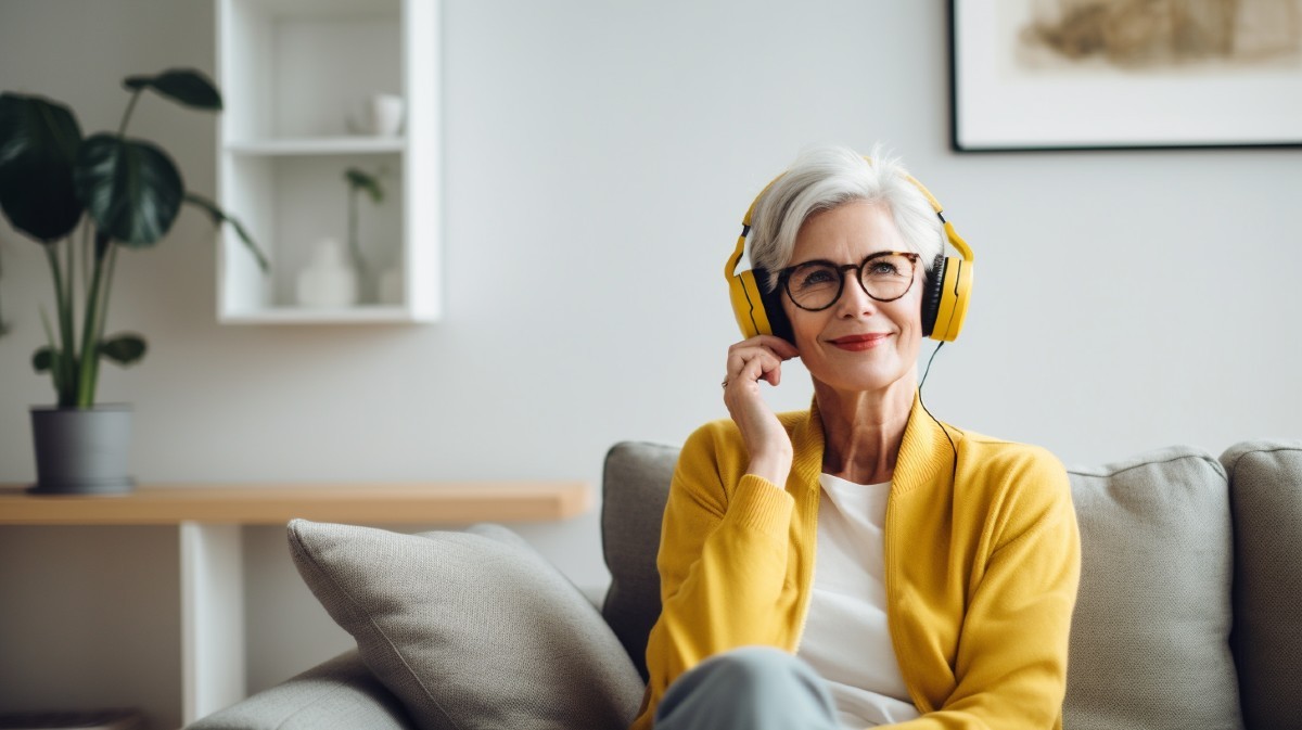 Woman wearing headphones