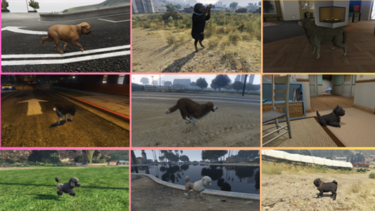 9 dog images generated in the game GTA 5