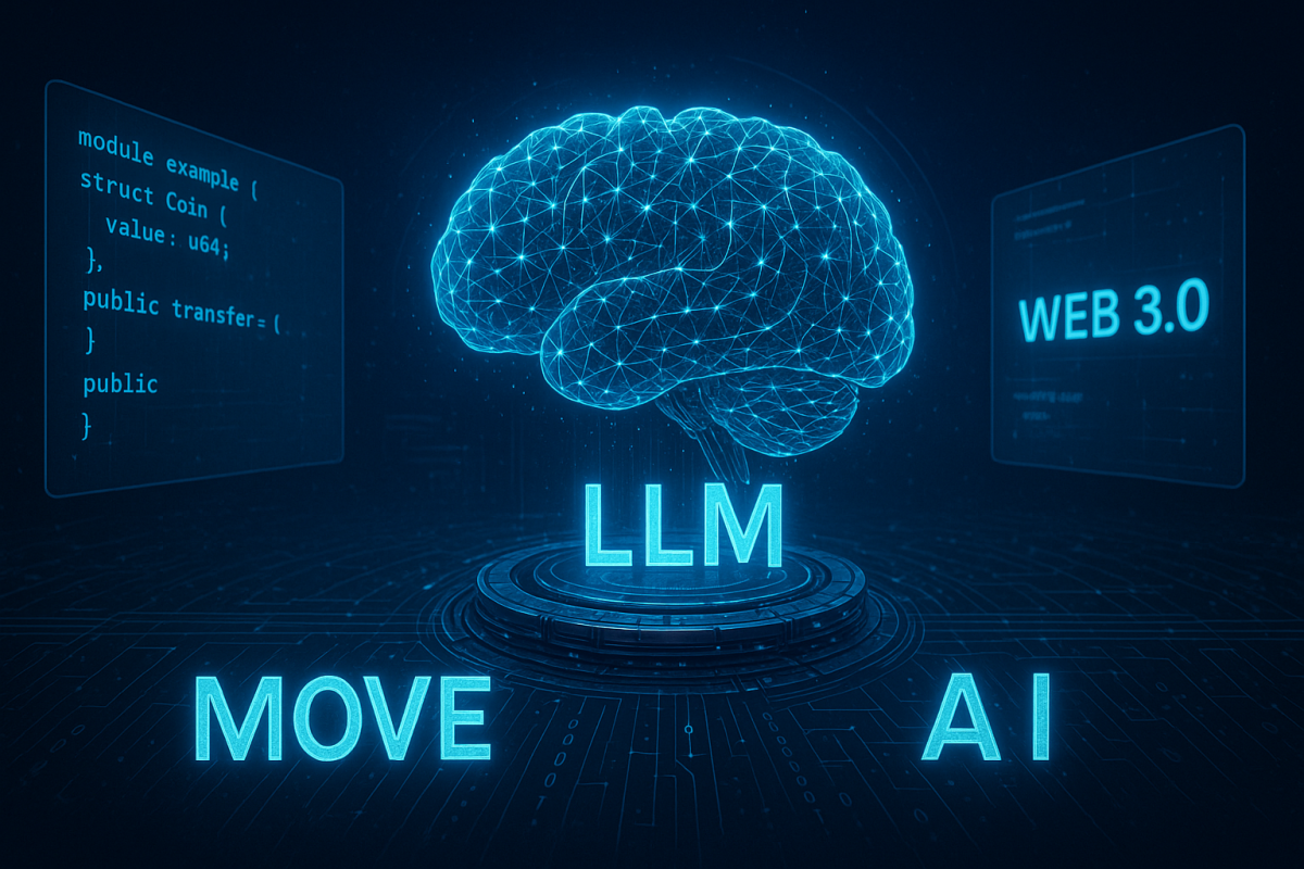 Graphic illustrating world’s first AI-powered Move language based LLM for Web3 Developers