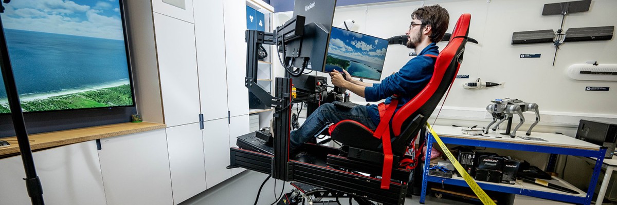 Student using flight simulator