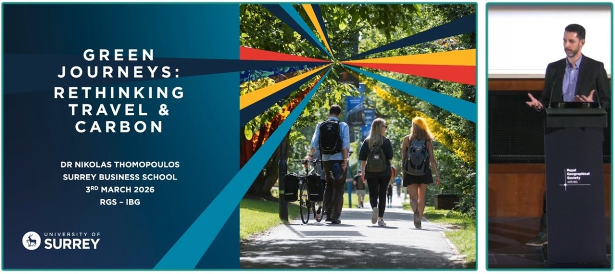 Graphic for Royal Geographic Society's 'Green journeys rethinking travel and carbon' event held on 3 March 2026