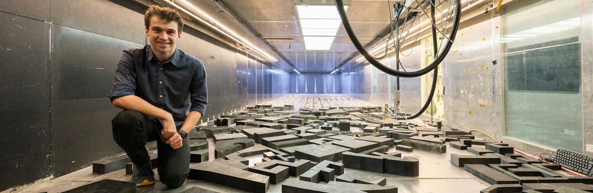 Student in wind tunnel