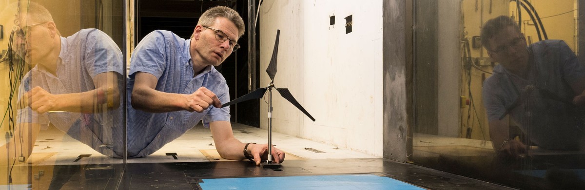 Staff member in wind tunnel