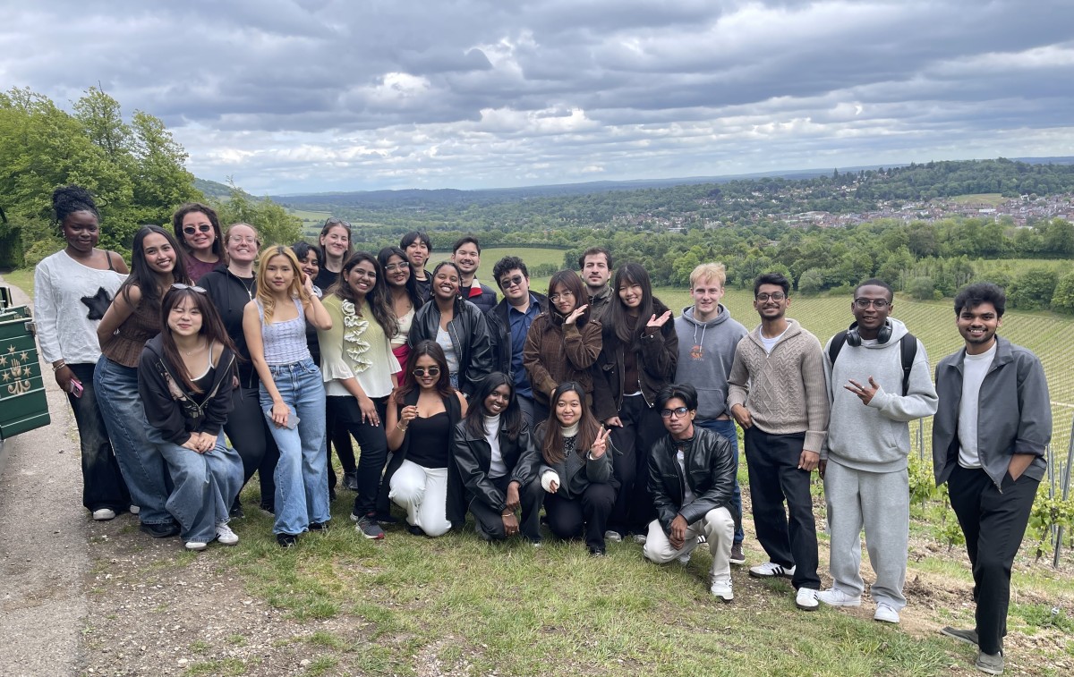 University of Surrey Marketing students on a field trip at Denbies Wine Estate in Surrey Hills