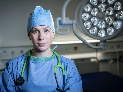 Medical student in operating theatre