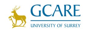 GCARE acronym logo blue on a white background