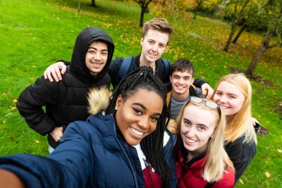 Student selfie by the lake