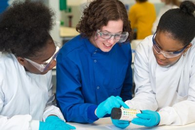 Students study together in a lab environment
