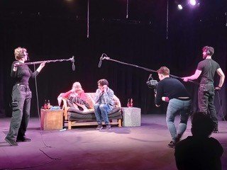 GSA students recording a play on stage