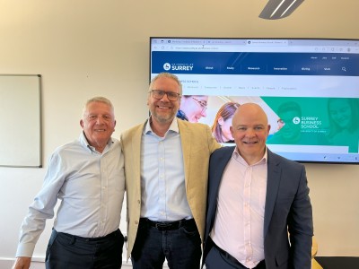Judges at Surrey Business Schools first Hatchery Pitch: Sven Hughes Jeffrey Lawrence and Andy Miller, May 2025