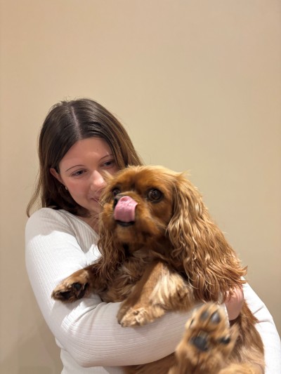 University of Surrey modern languages first-year student Amelia with dog