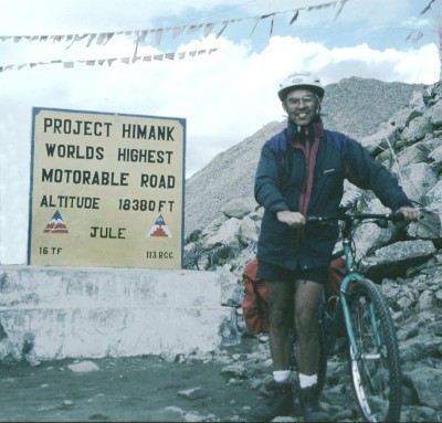 Professor Sir Martin Sweeting cycling the worlds highest motorable road
