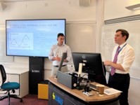 Two representatives from Barclays Wealth Management at a guest lecture for Surrey Business School students