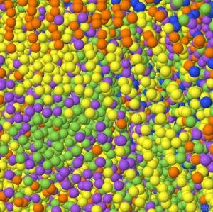 Computer simulation snapshot of a state between a liquid and a crystal