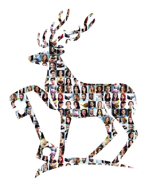 A stag outline filled with photos of faces
