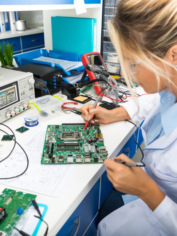 Woman using electronic equipment