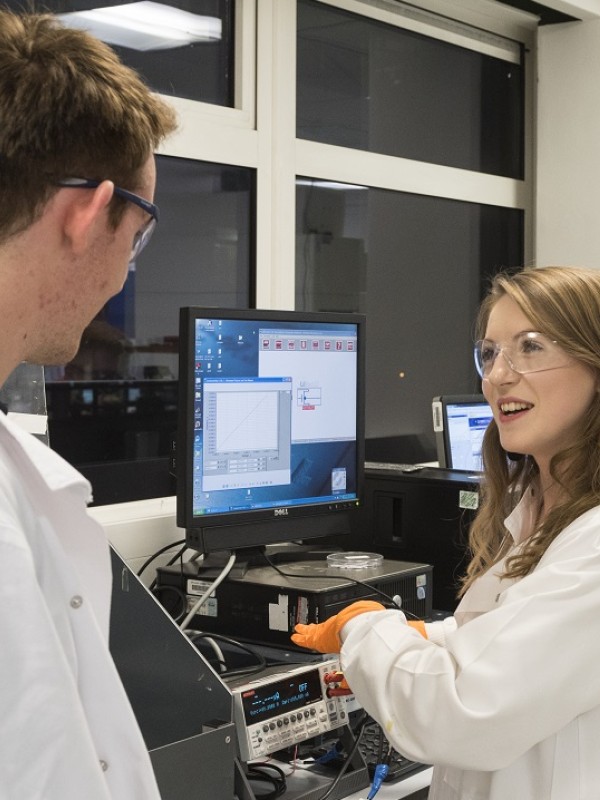 Physics students in lab