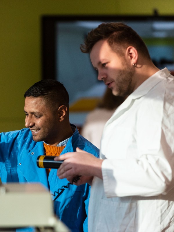 Student in radiation lab