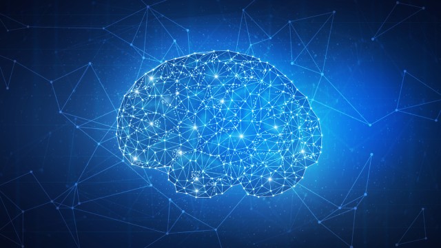Illustration of a brain with all the connections lit up
