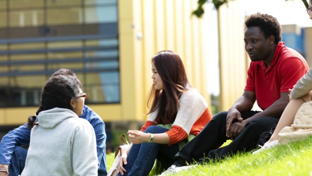 Students outside the Library and Learning Centre