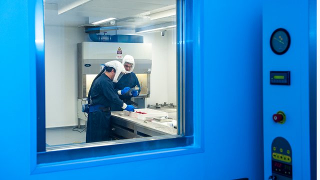 A view through the window into the containment level 3 suite