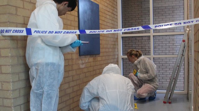 Students at crime scene