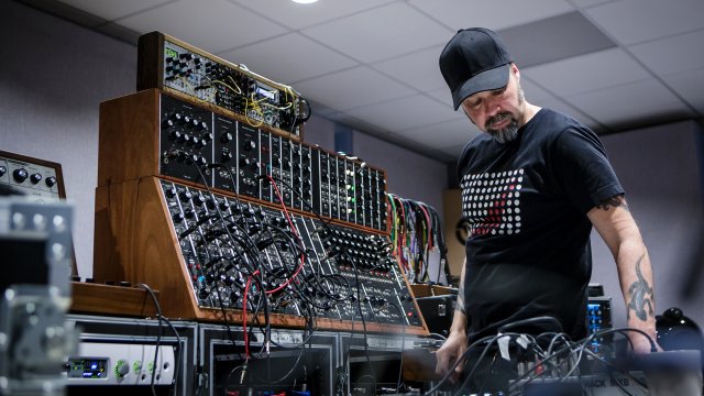 Male using MOOG equipment