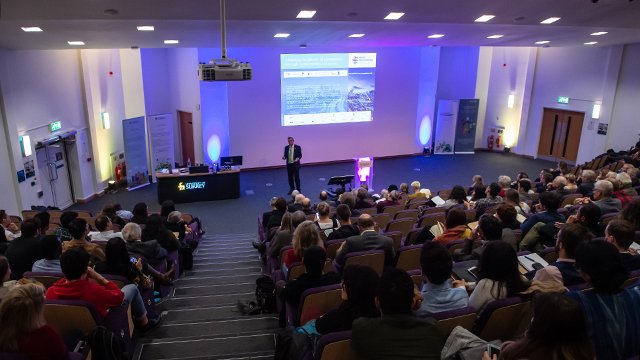 Audience in lecture theatre listening to Steve Waygood