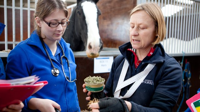 Dr Teresa Hollands showing students animal feed