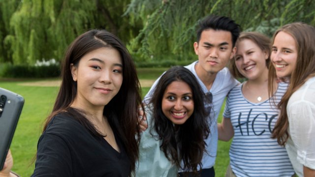 Students taking selfie