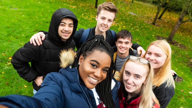 Student selfie by the lake