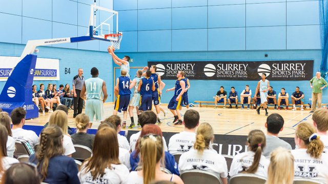 Varsity teams playing basketball at the Surrey Sports Park